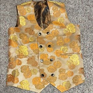 Vintage Floral Brocade Vest with Gold and Orange metallic Roses